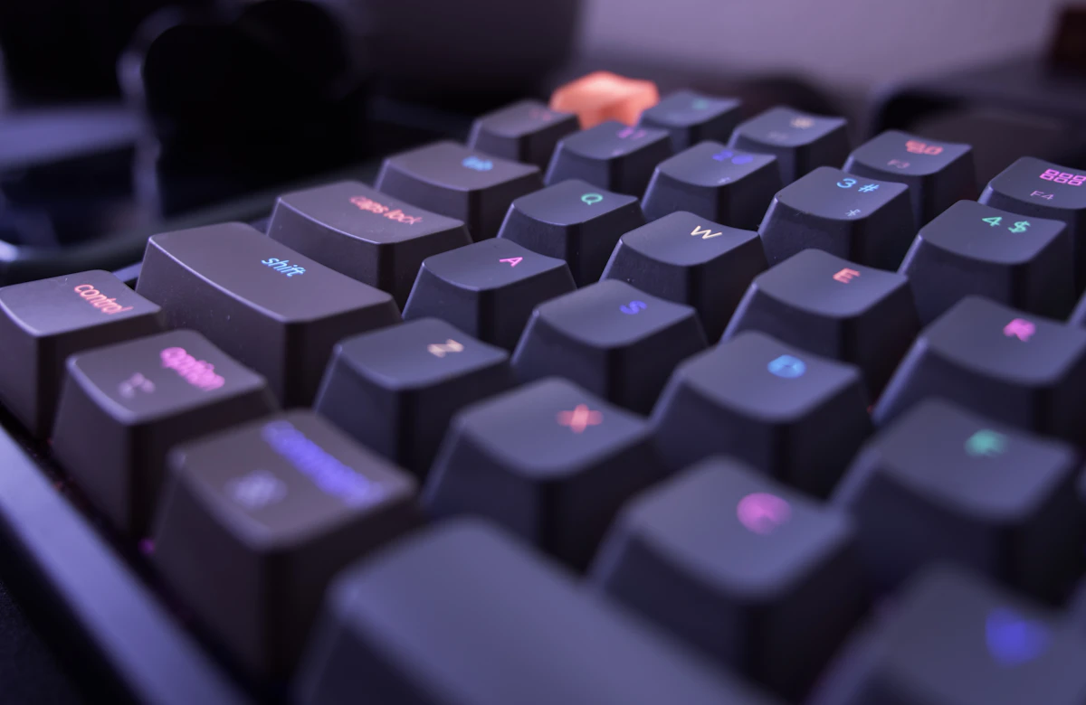 A close-up of a mechanical computer keyboard